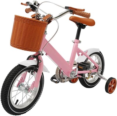 12 inch Kinderfiets Meisjes en Jongens met Zijwieltjes, Mand en Verstelbaar Zadel
