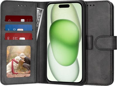 Hoesje geschikt voor Apple iPhone 15 Plus - Techsuit Diary Book Wallet Case - Zwart