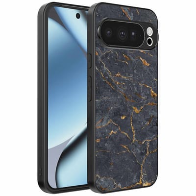 Geschikt voor Google Pixel 10 Pro Telefoonhoesje met Grijs Goud Marmer Opdruk - TPU Backcover Case Grey Gold Marble Design - Zwart - Smartphonica geschikt voor Google Pixel 10 Pro