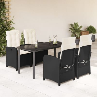 vidaXL - 5-delige - Tuinset - met - kussens - poly - rattan - zwart