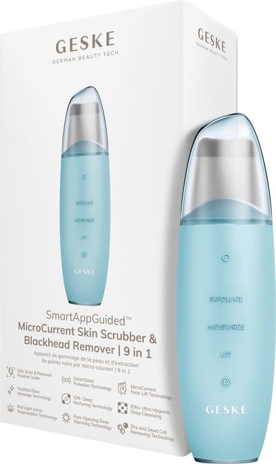 GESKE | SmartAppGuided™ MicroCurrent Skin Scrubber & Blackhead Remover | 9 in 1 | Tools huidverzorging | Gezichtsreiniging | Anti-aging en reiniging | Professionele facelift | Mee-eter verwijderaar