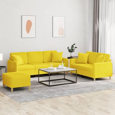 vidaXL - 3-delige - Loungeset - met - kussens - stof - lichtgeel