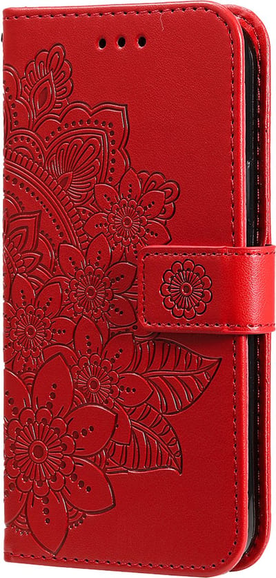 Hoesje geschikt voor iPhone 15 Plus - Bookcase - Pasjeshouder - Portemonnee - Bloemenprint - Kunstleer - Rood
