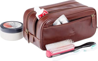 Visconti Leren Toilettas - Dopp Kit Heren - Reis Toiletzak Mannen - Leer - Bruin (MZ100)