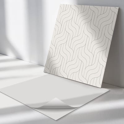 Wallfluent Vinyl Tegels - Golven in Een Geometrische opstelling Vloer Tegels PVC - 30 cm x 30 cm - Romig PVC Tegels - 9 stuks - Vierkant PVC Tegels - Patroon Plaktegels - Zelfklevende PVC Tegels - Plaktegels Keuken en Badkamer