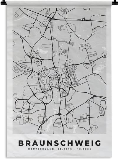 Wandkleed - Wanddoek - Duitsland - Stadskaart - Kaart - Plattegrond - Braunschweig - 120x180 cm - Wandtapijt