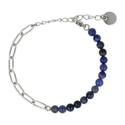 My Bendel - Combi Schakelarmband Zilverkleurig Sodalite Edelsteen - Zilverkleurige Schakelarmband met Sodalite Edelstenen - met Luxe Cadeauverpakking | Sieraden Voor Dames