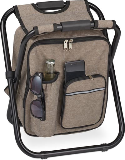 camping krukje - inklapbaar - 42x35x29 cm - rugzak kruk - polyester - beige