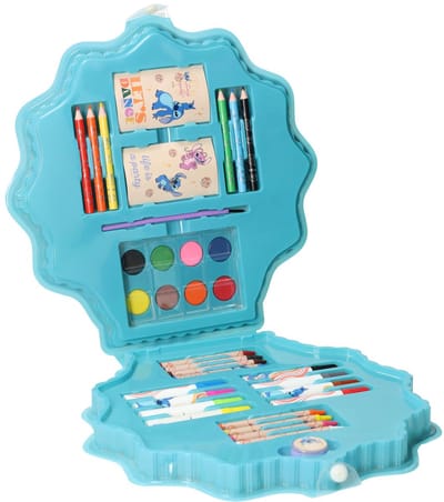 Disney Art Case 35pcs Stitch - Hobbypakket met Wax Krijtjes, Stiften, Verf en Potloden - Kunststof Koffer voor Opberging - Afmetingen 28 x 27,5 x 3,3 cm - Kleur Blauw - Geschikt Vanaf 3 Jaar
