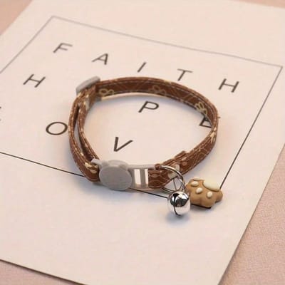 Collier pour animaux de compagnie mignon avec clochette pour petits chiens chiot chaton trucs accessoires réglable empreinte chat collier détachable M marron