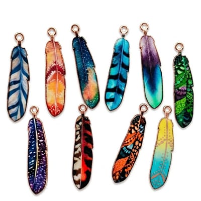 Meerkleurige veer bedels hanger set dames heren boho stijl geëmailleerde veer hangers sieraden bedels voor oorbellen armband ketting maken sleutelhanger en tas accessoires 10 stuks