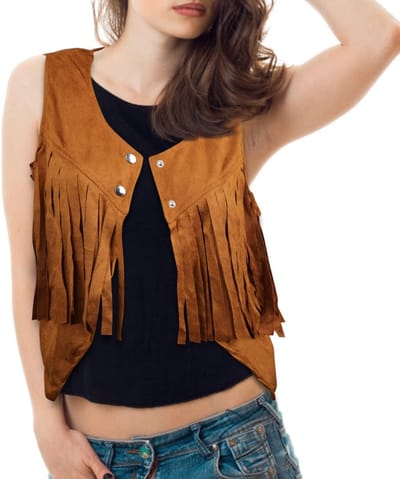 Cropped Fringe Vest voor Dames, Zachte Mouwloze Tassel Jas, Hippie Kostuum met 70s Stijl en Bohemian Look