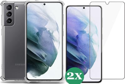 Hoesje geschikt voor Samsung Galaxy S21 FE - 2x Screenprotector Glas - Schokbestendig Transparant