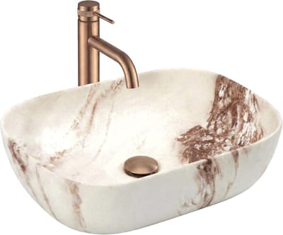 Opbouwwastafel - Badkamer wasbak - Moderne badkamer - Natuursteen look - 46x33x13.5cm - Beige Mat