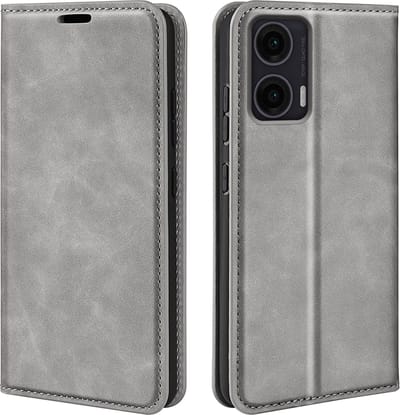 MobyDefend Hoesje - Geschikt voor Motorola Moto G35 - Luxe Wallet Bookcase (Magnetische Sluiting) - Grijs