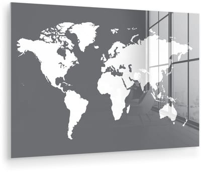 ® Glasschilderij 150x100 cm - Schilderij acrylglas - Wereldkaart - Wit - Grijs - Foto op glas - Muurdecoratie woonkamer - Wanddecoratie slaapkamer - Schilderijen