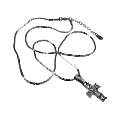 Dames Ketting met Kruis en Zirkonia, Cardano Schakel, Roestvrij Staal (RVS) - Verstelbaar 50-55 cm