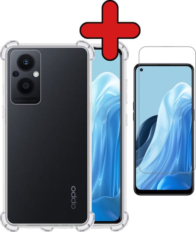 Hoesje - Met Screenprotector - Geschikt voor OPPO Reno 8 Lite - Sterk & Shockproof - Back Cover - Siliconen Case - Telefoon Hoes - Shock Proof - Telefoonhoes - Transparant