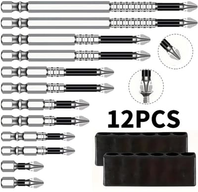 K5 slagvaste magnetische schroevendraaierbitset - Phillips-kop voor elektrische boormachine en schroevendraaier - hoge hardheid - schroevendraaierbit - Phillips-kop - schroevendraaier - 12 stuks + 2 voetjes