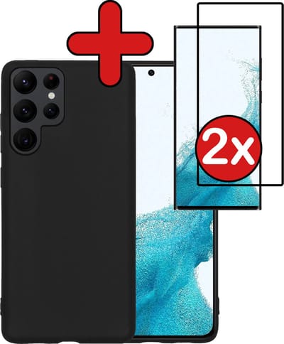 Hoesje - Met 2x Screenprotector - Geschikt voor Samsung Galaxy S22 Ultra - Sterk & Shockproof - Telefoon Hoes - Back Cover - Siliconen Case - Telefoonhoes - Zwart