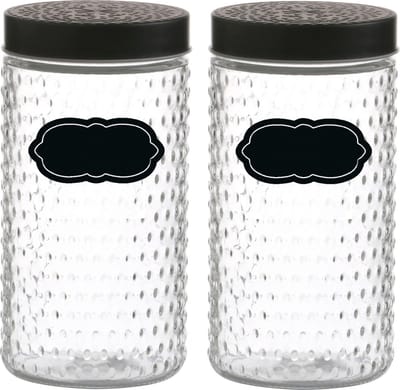 Voorraadpot/bewaarpot Roma - 4x - 1.5L - glas - zwart - incl. etiketten