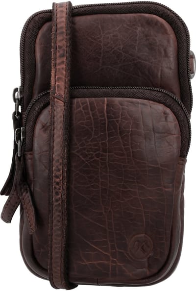 Hide & Stitches Paint Rock Crossbody Telefoontasje - 100% Leder - Leren Dames Tas - Donkerbruin
