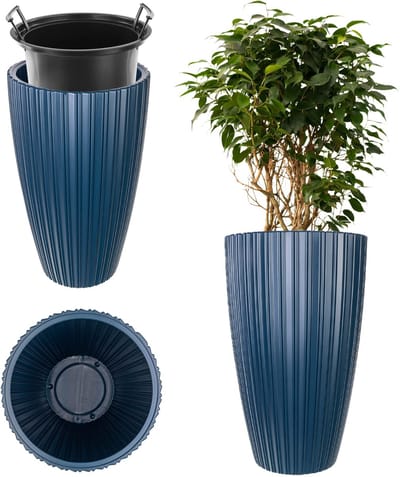 KADAX Ronde bloempot, decoratieve bloempot met binneninzetstuk, sierpot van kunststof, voor binnen en buiten (blauw)