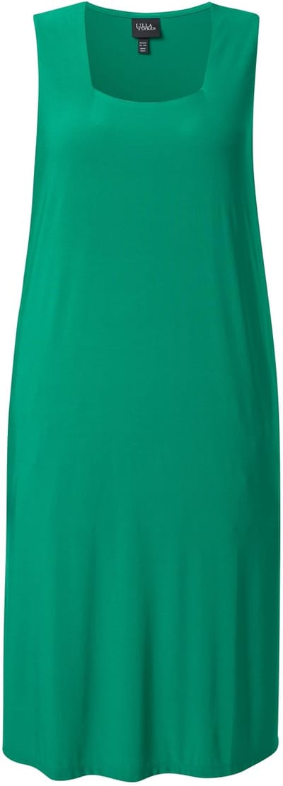 Ulla Popken - Dames - Jersey jurk A-lijn carré-halslijn 3/4-mouwen - Groen - Maat 42+