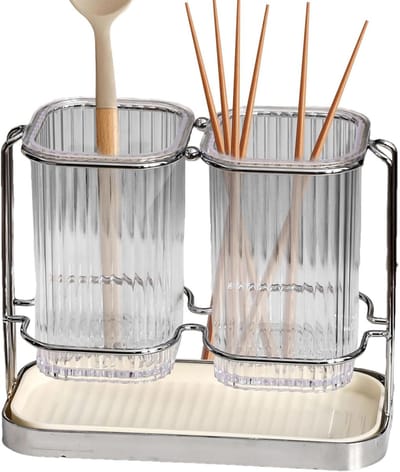 Keukengerei Organizer - Bestekhouder Droogrek - Aanrecht Opruimen - Functioneel Elegant Ontwerp - 21.5 x 20.3 x 10.4 cm - Zilver