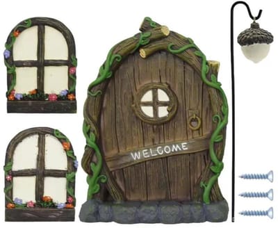 Dailygoods- Fairy Garden Deur Glow-in-the-Dark - Hars Raamdecoratie - Miniatuur Deur/ramen - Buitenplaats Decoratie - Speelse Tuinaccessoire - Betoverende Sfeer - Miniatuurtuin Decoratie
