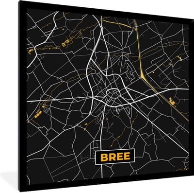 Fotolijst incl. Poster - Plattegrond - Bree - Goud - Kaart - Stadskaart - 40x40 cm - Posterlijst