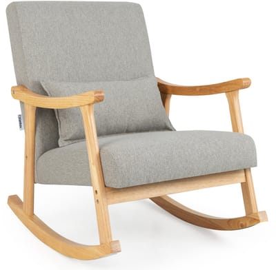 COSTWAY Schommelstoel van hout, stoel woonkamer, gevoerde loungestoel met armleuningen, rugleuning en zitkussen, moderne schommelstoel, voor woonkamer, slaapkamer, 78 x 66 x 83 cm (grijs)
