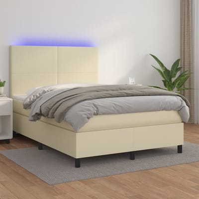 vidaXL - Boxspring - met - matras - en - LED - kunstleer - crèmekleurig - 140x190 - cm