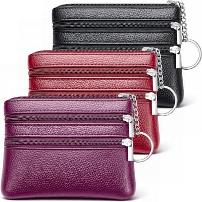 3 Stuks Draagbare Portemonnee Pouch - PU Lederen Coin Pouch voor Munten, Creditcards en Sleutels - Unisex Zwart