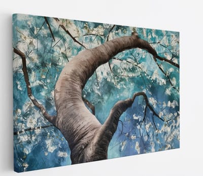 Saammp Canvas Schilderij - boom met witte bloemen - Natuur - 45x30 - Foto op canvas - Wanddecoratie - Muurdecoratie Woonkamer - Kantoor Decoratie