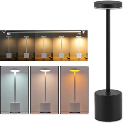 WiseGoods Premium Oplaadbare Tafellamp & Touch Bediening - Dimbare LED Lampen - 3 Licht Kleuren - Woondecoratie - Lamp Zwart 34CM