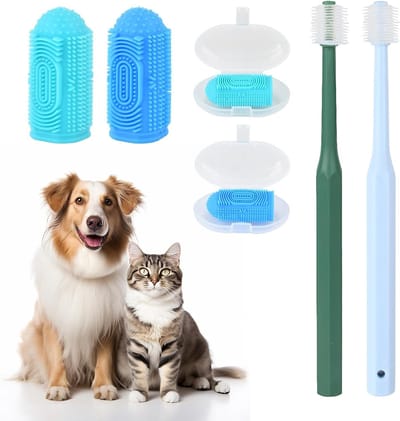 Set van 4 Dieren Tandenborstels, 360° Tandenborstel voor Honden en Katten, Herbruikbare Siliconen Tandenborstel voor Kleine, Middelgrote en Grote Huisdieren