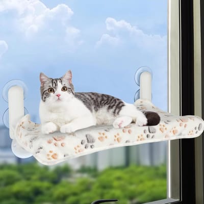 Famanu – Kattenraam bed hangmat voor binnenkatten - opvouwbare kattenraambaars - 54 x 30 cm met omkeerbare mat - upgrade sterke zuignappen - stevige houdbaarheid tot 18 kg