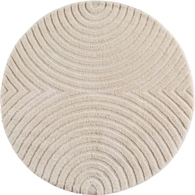 Japandi ART - Rond Scandinavisch Vloerkleed - Laagpolig Effen - Creme Wit- 120 CM Ø