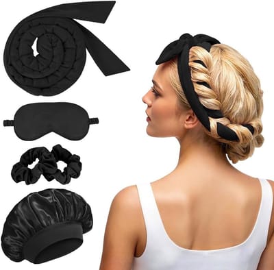 Warmteloze krulspelden hoofdband, 5 stuks hitteloze krullenset voor zachte golven, ideaal voor lang en medium haar, perfect als geschenkset voor vrouwen