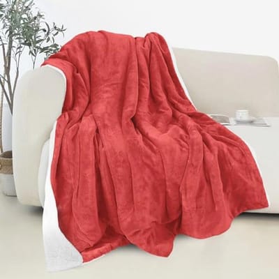 Omkeerbare Ultra-Pluche Flanellen Fleece Sherpa Gooi - Lichtgewicht Zachte Plaid voor Alle Seizoenen - Perfect voor Loungen 127 x 152 cm - Rood
