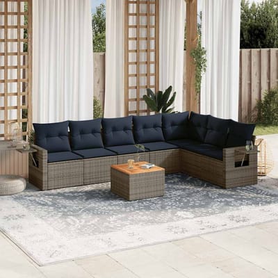 vidaXL - 8-delige - tuinbankset - met - kussens, - grijs - polyrotan