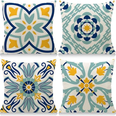 Kussenhoezen Set - Decoratieve Buiten Kussens - 4 Stuks 45x45 cm - Canvas met Verborgen Rits - Voor Woonkamer Tuin Balkon - Diverse Patronen