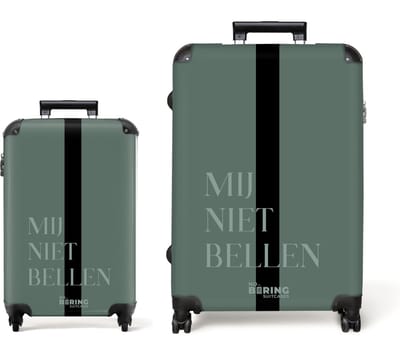 NoBoringSuitcases.com® - Kofferset 2 delig - Koffer lichtgewicht - Groen - Mij niet bellen - Reiskoffer set met 4 wielen - Handbagage trolley - Middelgrote rolkoffer - Ruimbagage koffer - Koffers met TSA slot