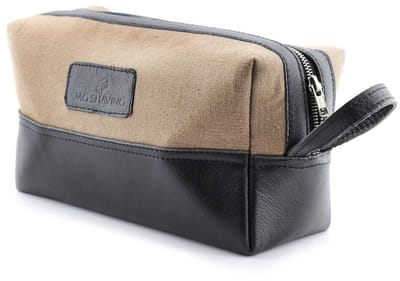 JAG Shaving bruin-zwarte toilettas voor mannen en vrouwen | Reistoilettas van echt leer en canvas | Organizer voor verzorgings- en cosmeticaproducten