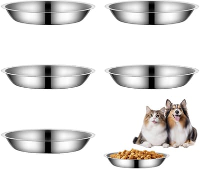Dailygoods- Kattenvoerbak - 5 Stuks - Roestvrij Staal - Duurzaam - Voedselveilig - Plat en Breed - Geschikt voor Huiskatten - Dierenvoerbak