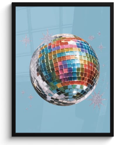 Poster in lijst - Fotolijst 50x70 cm - Posters - Discobal - Glinsterende sterren - Regenboog - Posterlijst zwart - Decoratie - Wanddecoratie woonkamer - Muurdecoratie slaapkamer