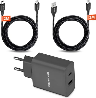 Oplader met geschikt voor iPhone Kabels 2 Meter - Geschikt voor Apple Lightning, iPad, AirPods en iPhone 14 en ouder