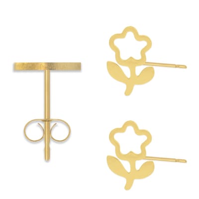 Oorbellen met Bloem Vlinder - Roestvrij Staal - Goudkleurig - Cadeau Sieraad op Kaartje - Pax Amare
