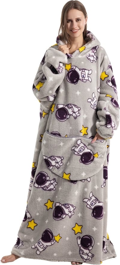 Bovista Hoodie Deken Met Mouwen - Onesie - Fleece Blanket - Dames - Heren - Kinderen - Plaid - Knuffeldeken - Extra Zacht & Warm - Astronaut
